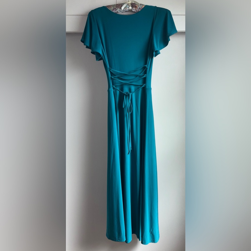NWT AYM Ava Reversible Midi Dress • Teal • Corset Back • Double Lined • Size S - Picture 3 of 5